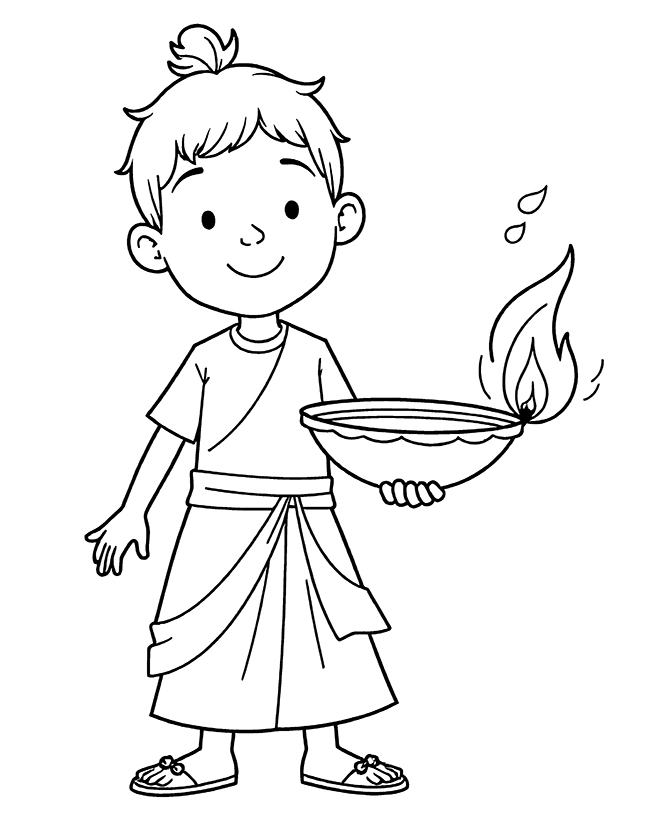 Kids celebrating Diwali coloring page